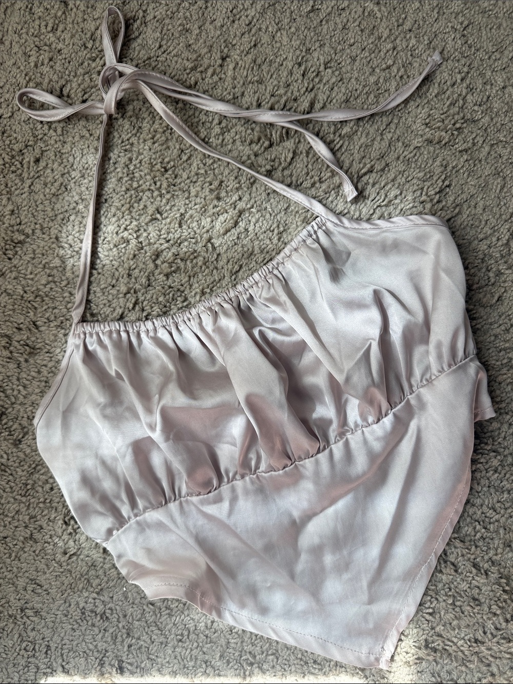 SHEIN Champagne Satin Handkerchief Halter Top Smocked Back Small
